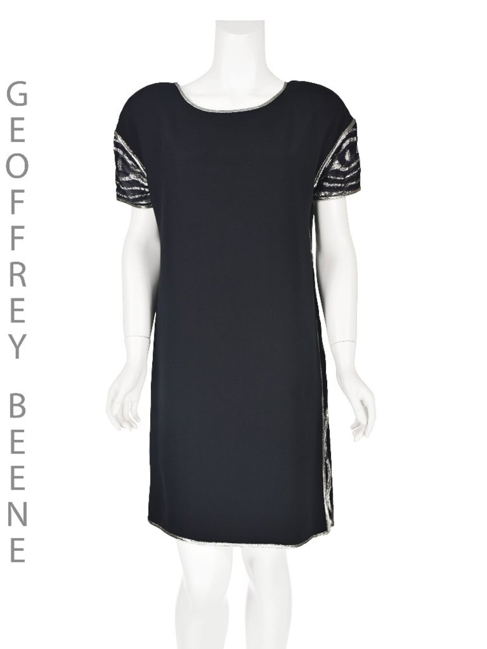 GEOFFREY BEENE Vintage Black and Silver Lamè Shortsleeve Cocktail Dress, SZ8-10